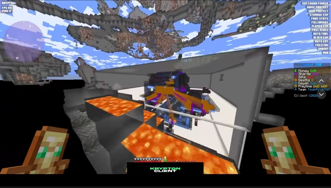 Krypton client running in DonutSMP — branded overlay